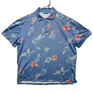 Tori Richard Honolulu Mens Large Blue Floral Hawaiian Performance Polo Shirt